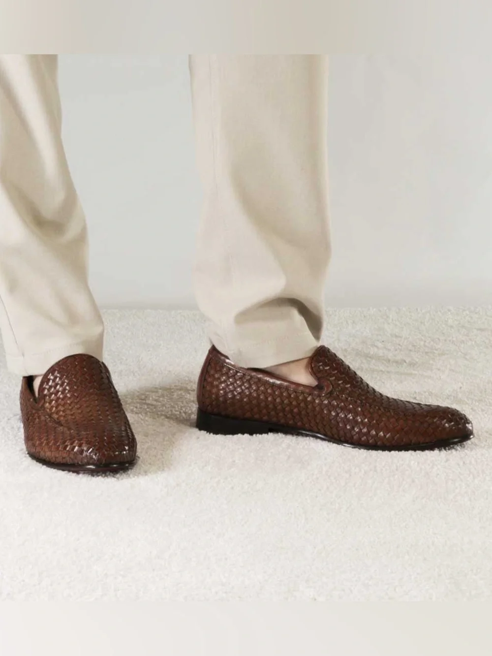 Martin Dingman Men's Brown Woven Leather Loafers Made in Italy size 10.5